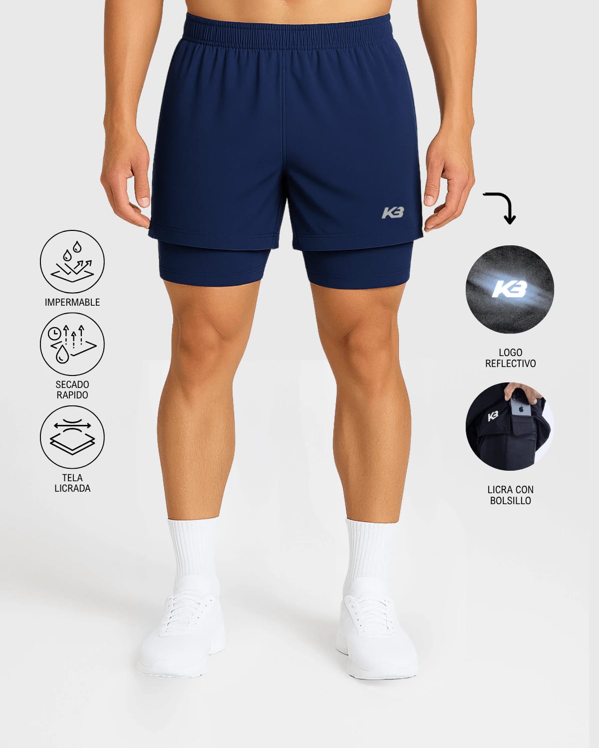 Pantaloneta Running Con Licra ┃KBMEN RF.343 - imagen 4