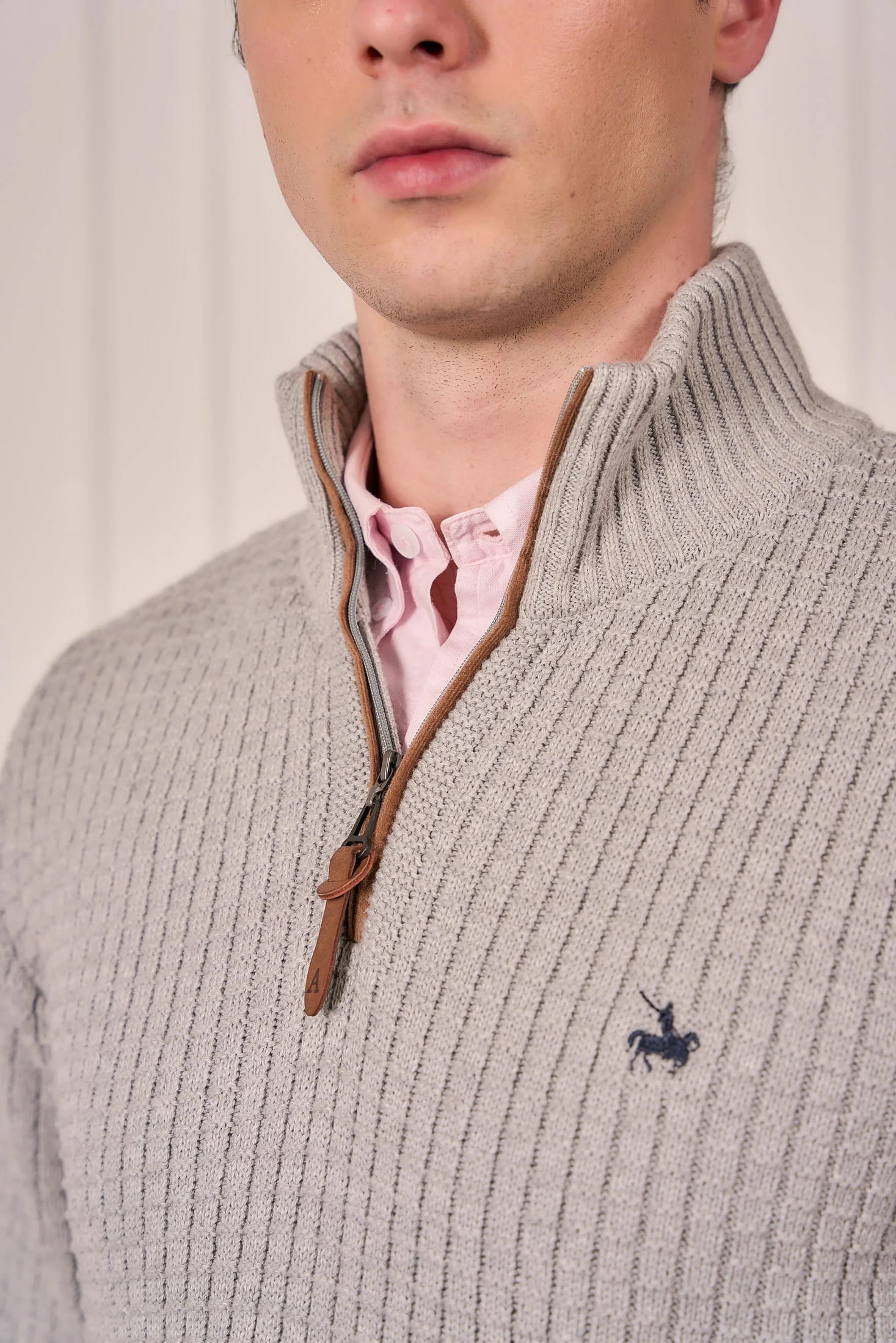 Suéter Halfzip Waffle Hombre Gris Claro - imagen 3