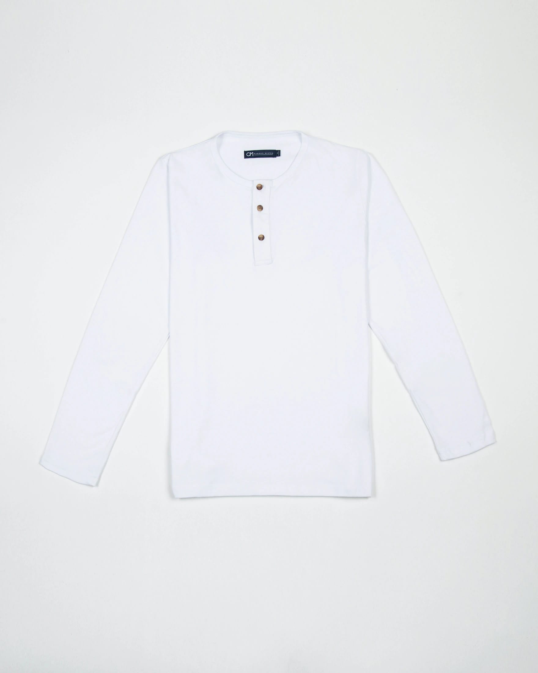 Camiseta Henley Manga Larga Algodón Blanco - imagen 1