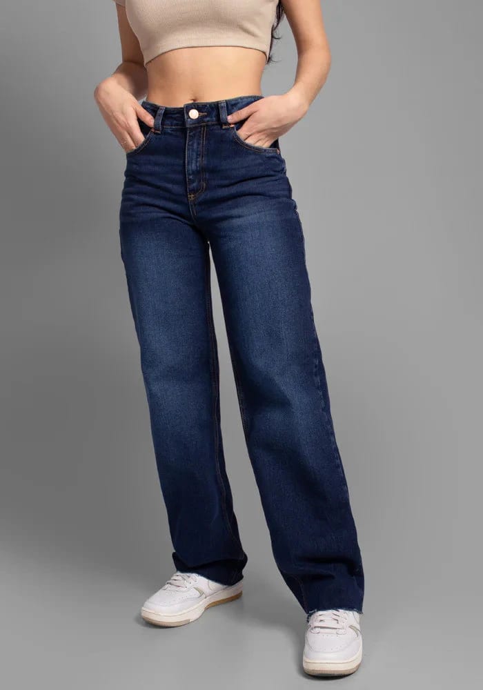 Jeans Straight Leg tono Azul Oscuro Sin Ruedo - imagen 1