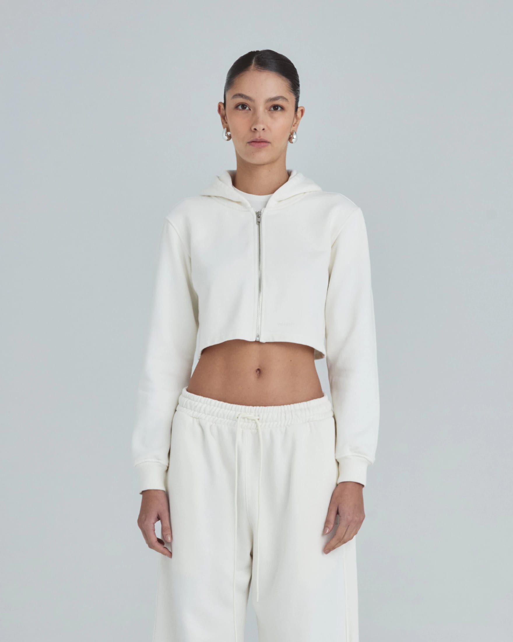 Line Basic Slim Fit Zip Up Cropped Hoodie White - imagen 2