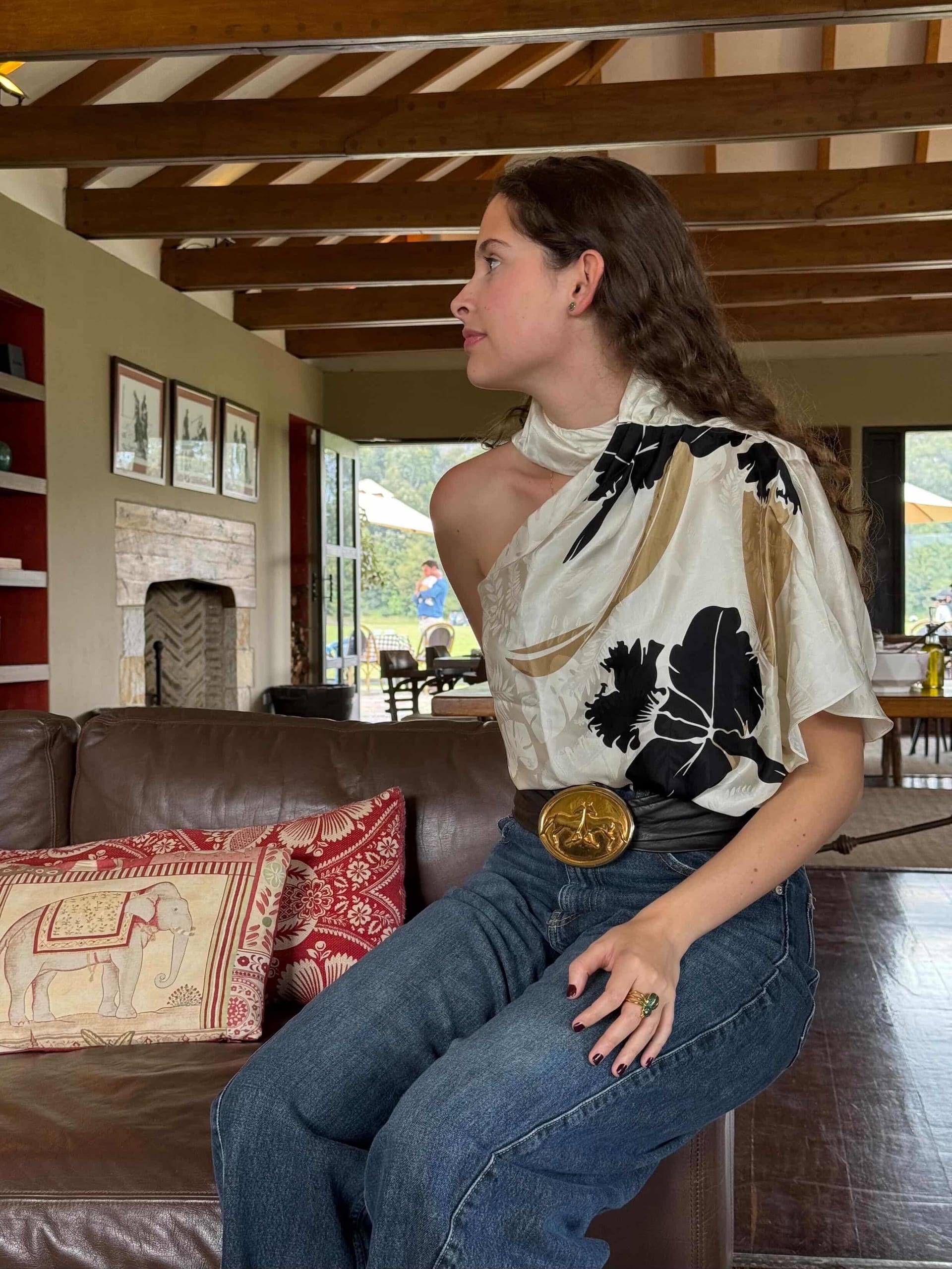 Chiminango Silk Jacquard Blouse / Black Orchids - imagen 3