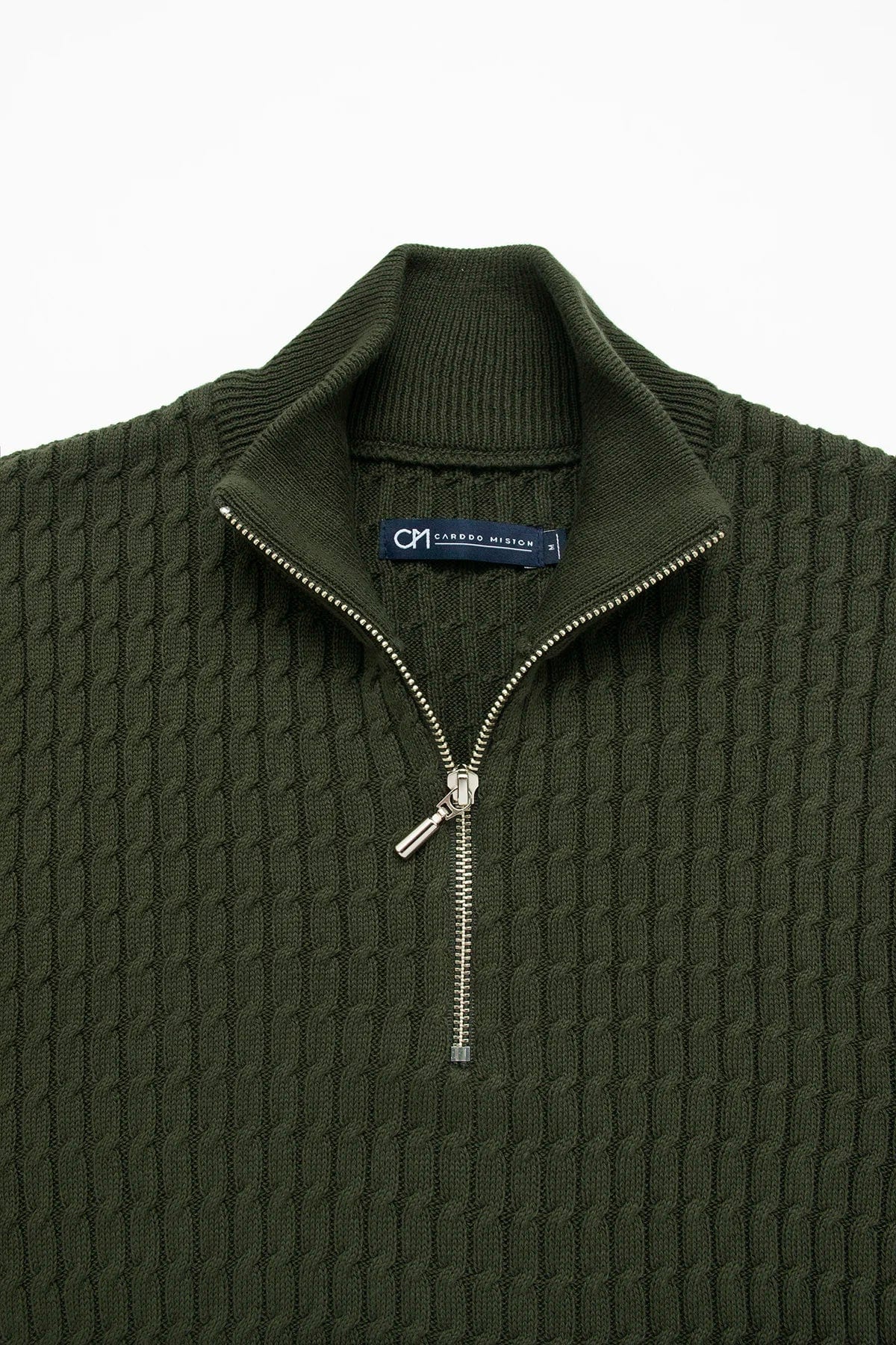 Saco Trenzado Half Zip Algodón Verde Militar - imagen 2