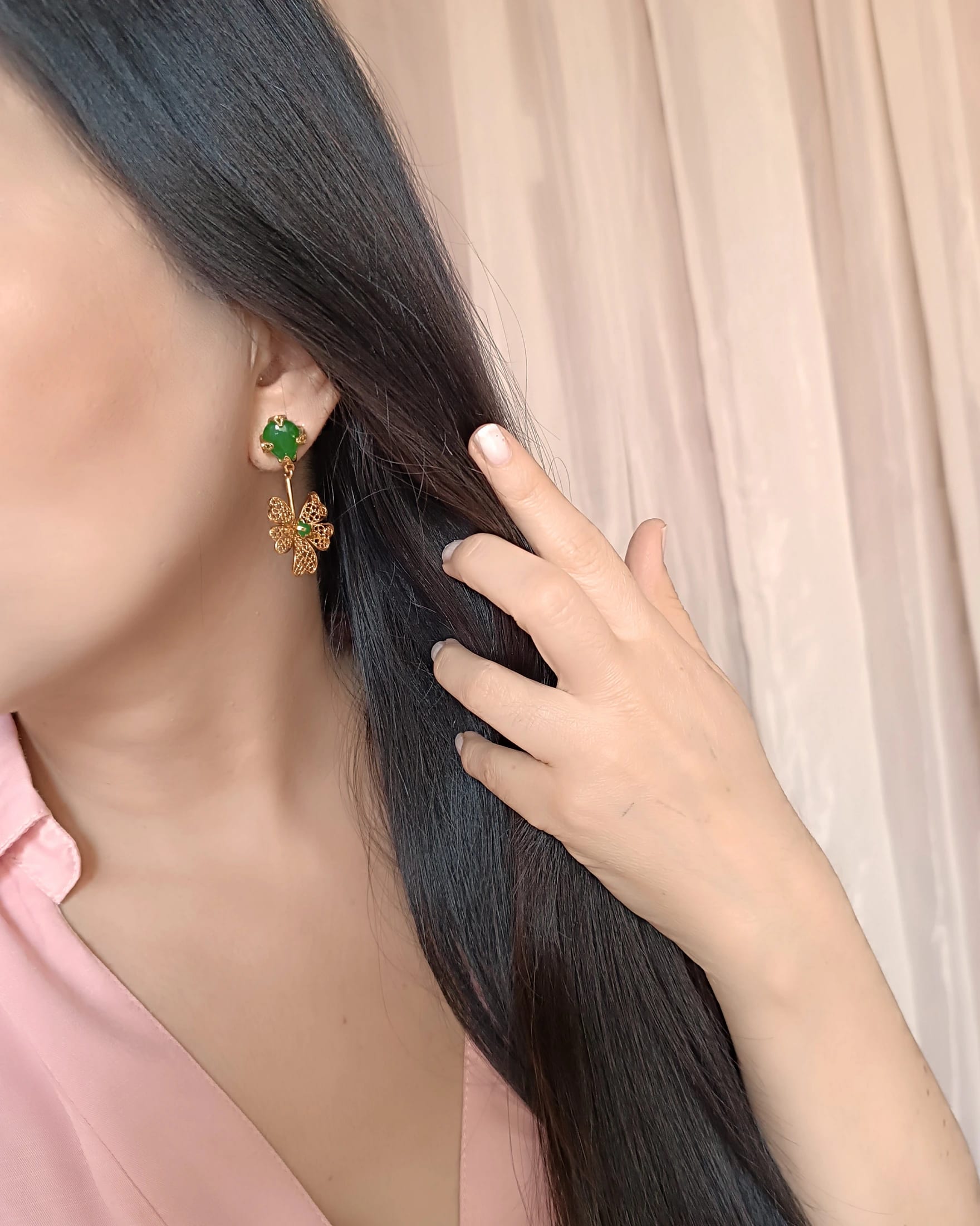 Aretes filigrana Alegría con jade - imagen 4