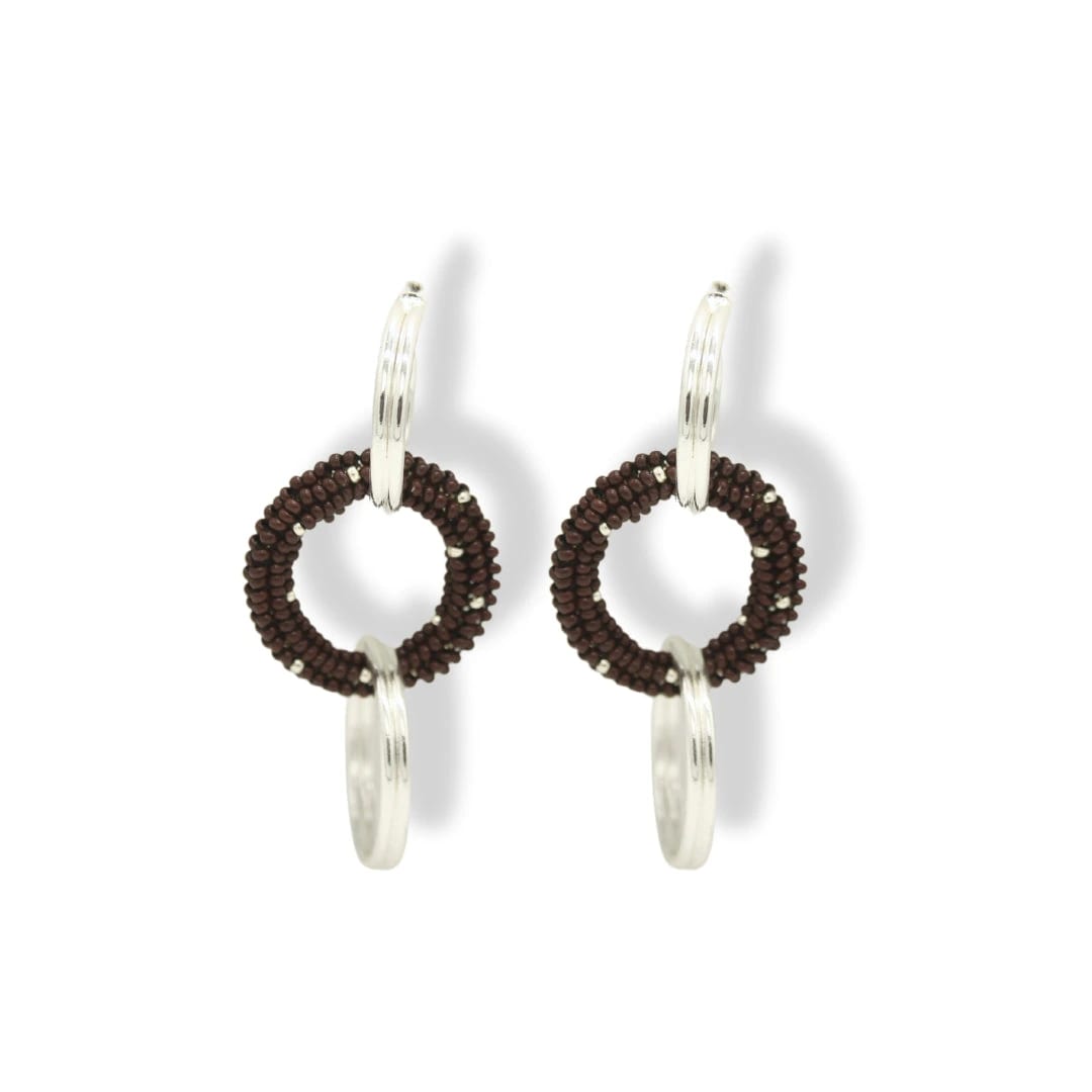 Aretes entrelazados tejidos triples chocolate silver - imagen 2