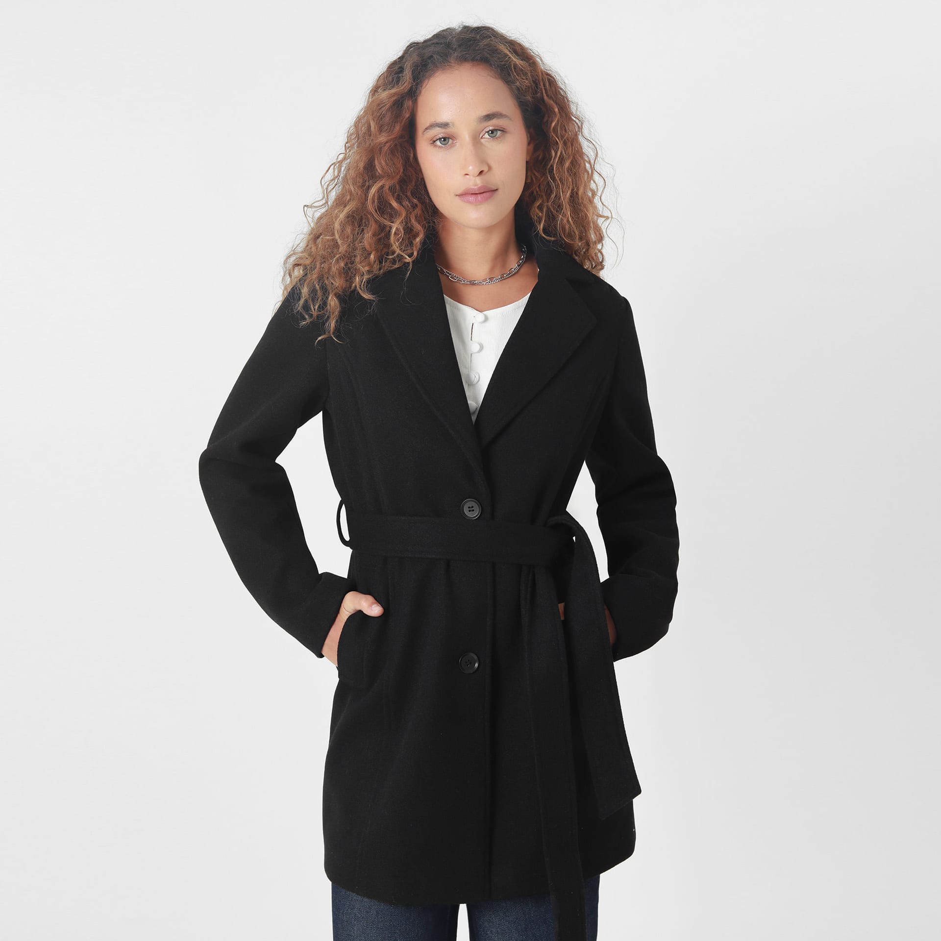 Chaqueta abrigo manga larga cuello solapa con lazo - imagen 1