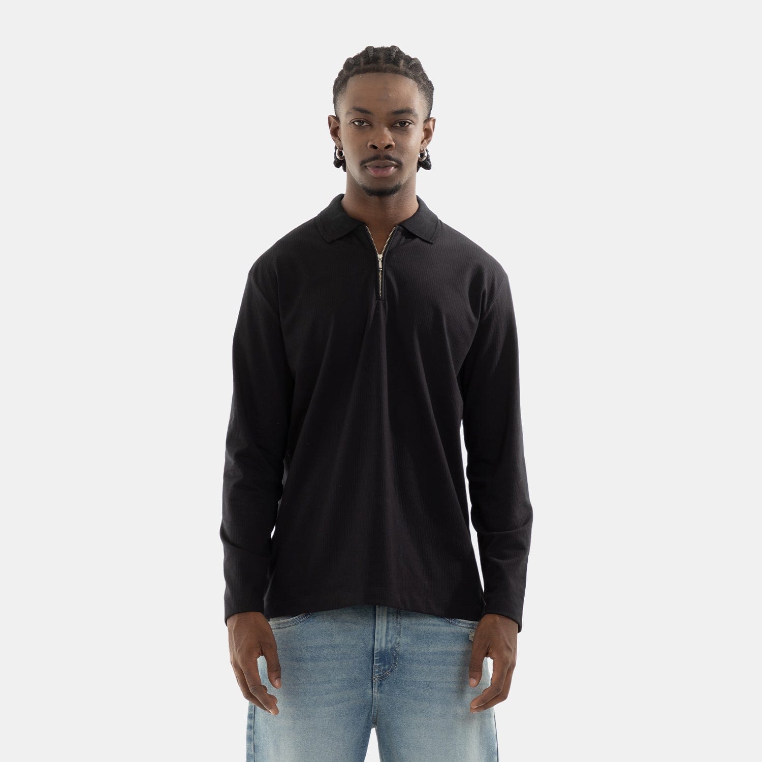 Zip Polo Sweatshirt Black - imagen 1