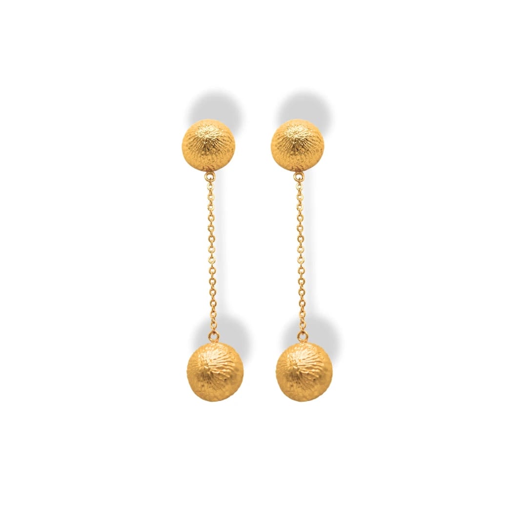 Aretes largos con 2 bolas grandes y cadena - imagen 1