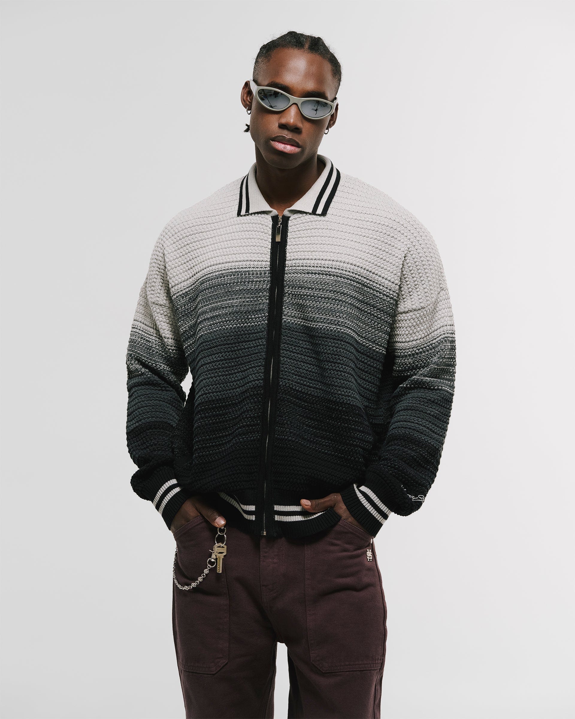 Zip Polo Gradient Knitwear - Negro y Gris - imagen 2