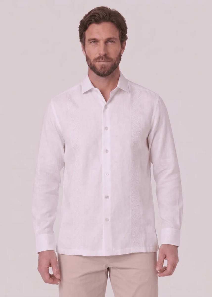 Guayabera en lino bordada manga larga para hombre Jon Sonen 010125066 - imagen 2