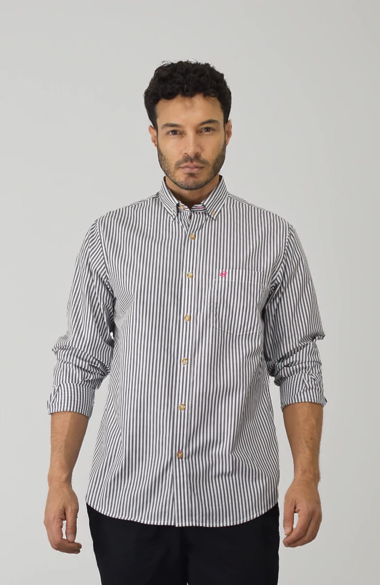 Camisa Manga larga a Rayas Negra para Hombre - imagen 1