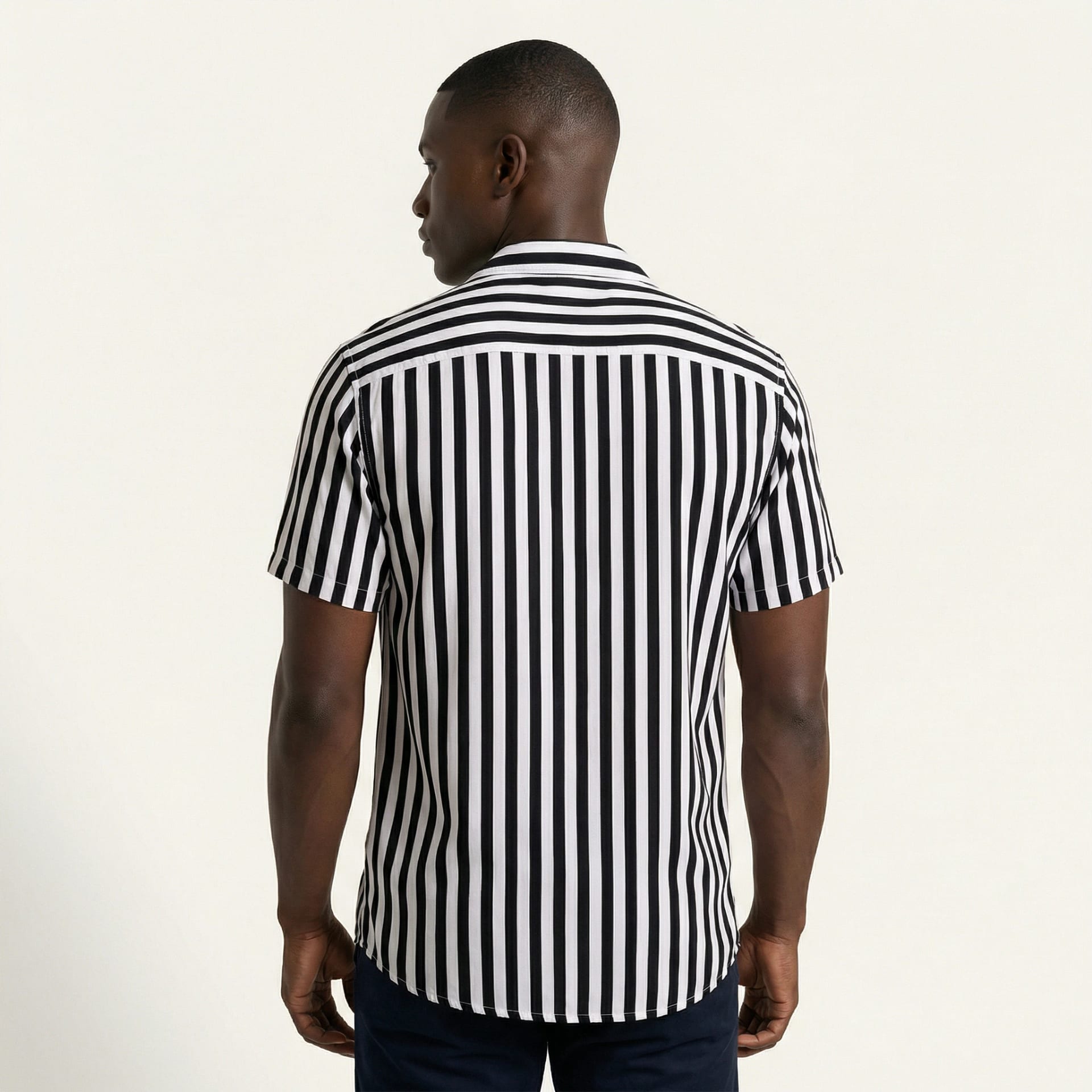 Camisa Bowling Rayada Blanco/Negro C201 - imagen 3
