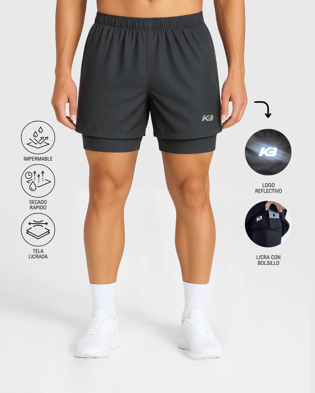 Pantaloneta Running Con Licra ┃KBMEN RF.343 - imagen 2