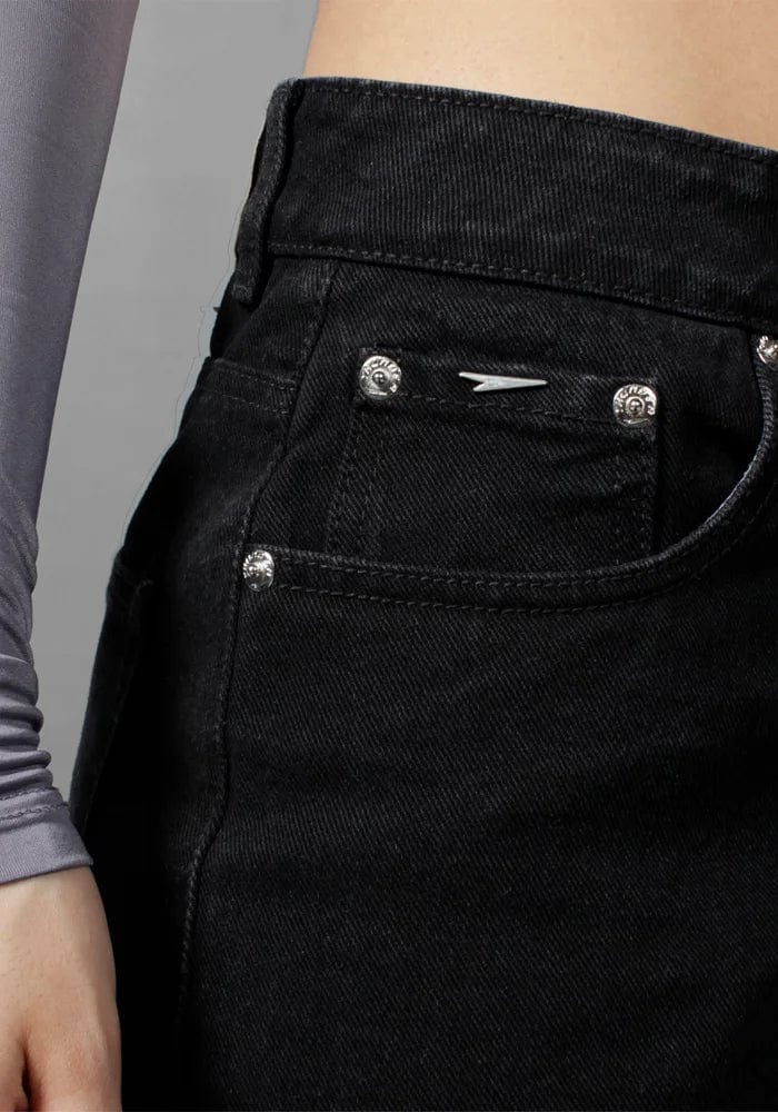 Jean Rigido Wide Leg Para Mujer Negro Mate New - imagen 3
