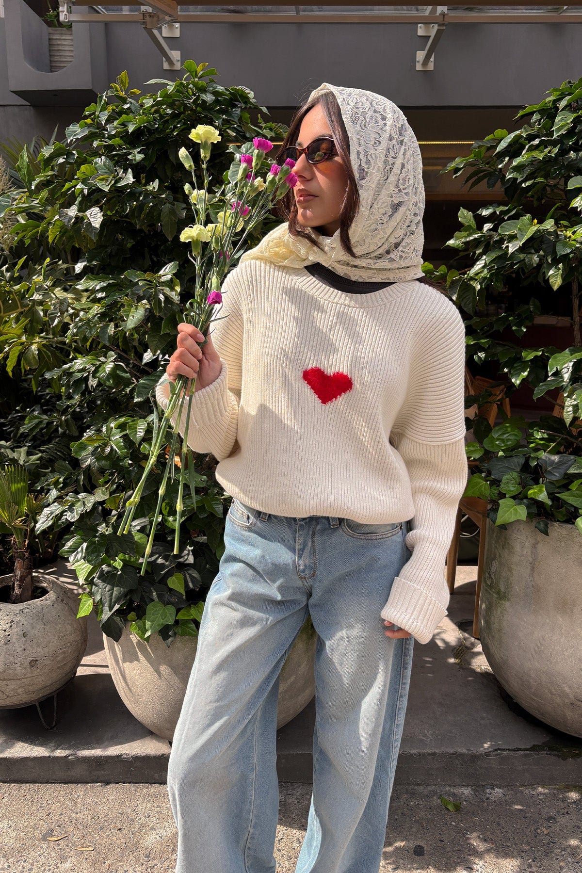 FUZZY HEART SWEATER IVORY - imagen 2