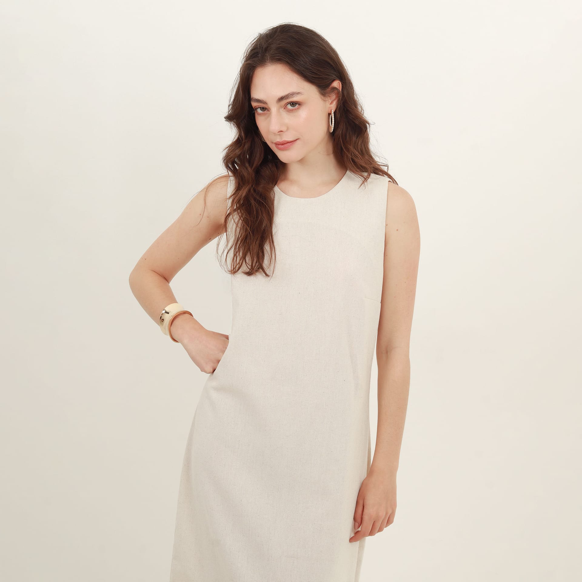 Vestido largo cuello redondo recto - imagen 3