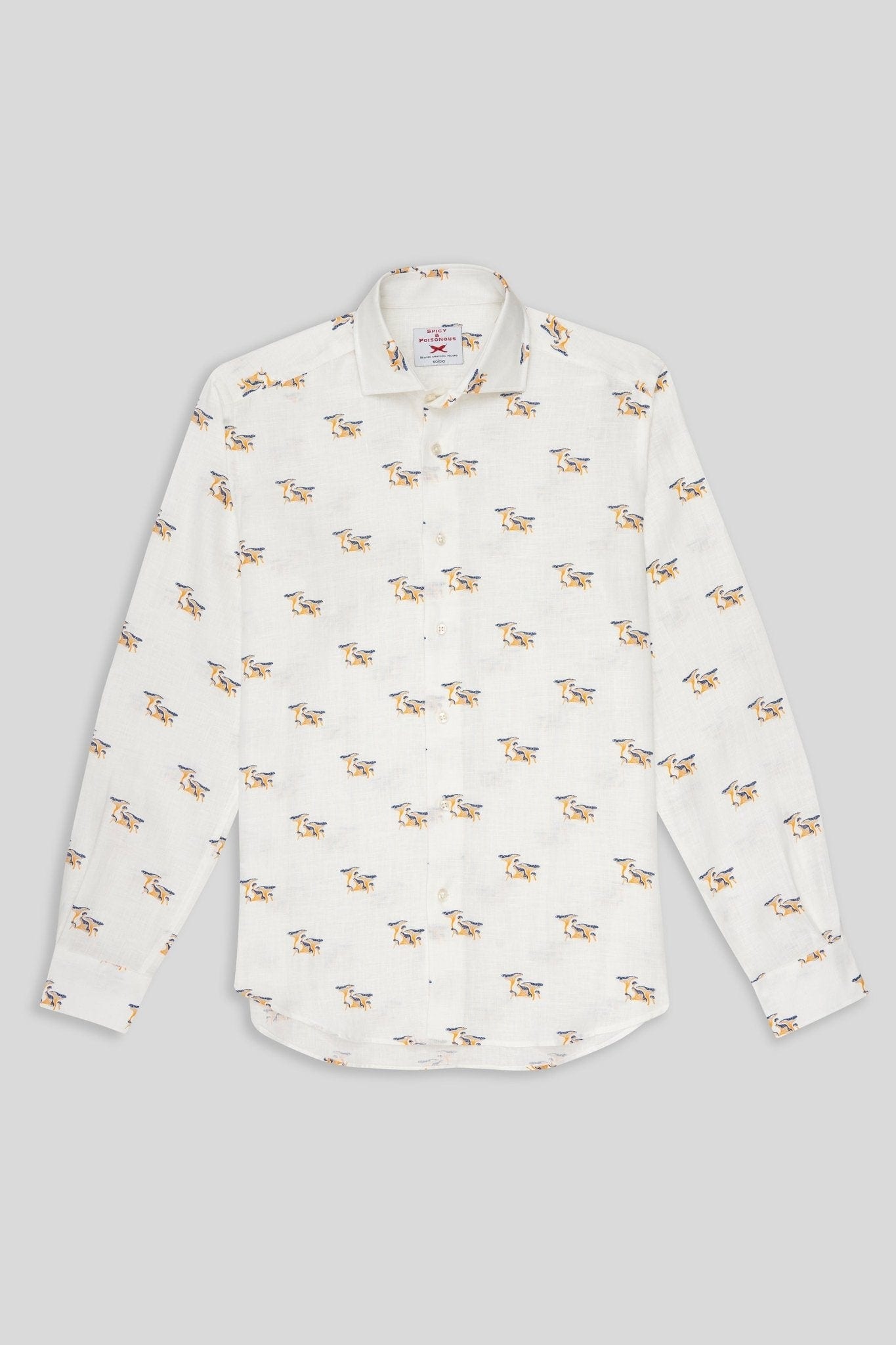 Men's white linen mushroom shirt - imagen 1