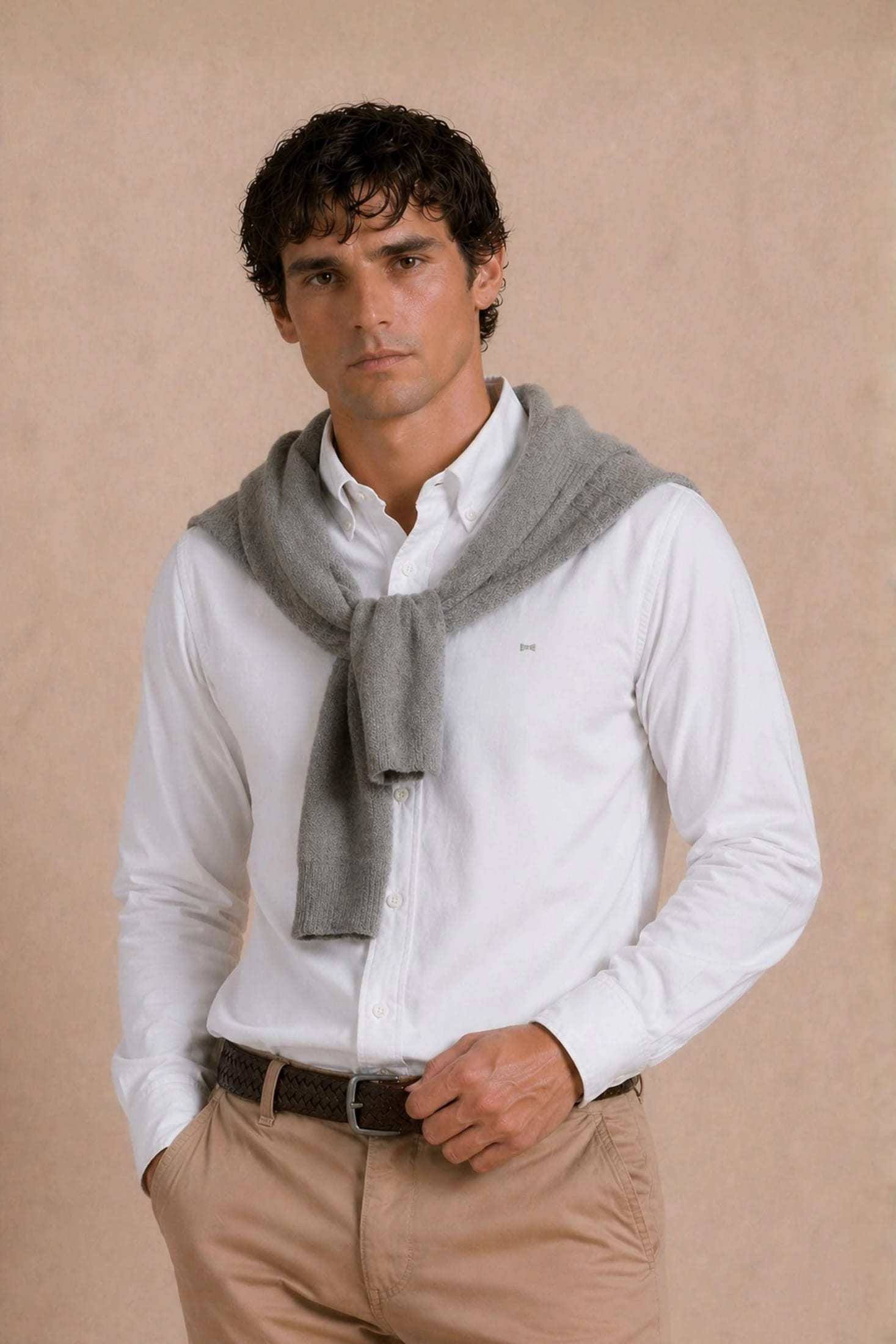 Camisa Antimanchas Popelina Blanca Logo Gris Claro - Talla Regular - imagen 1