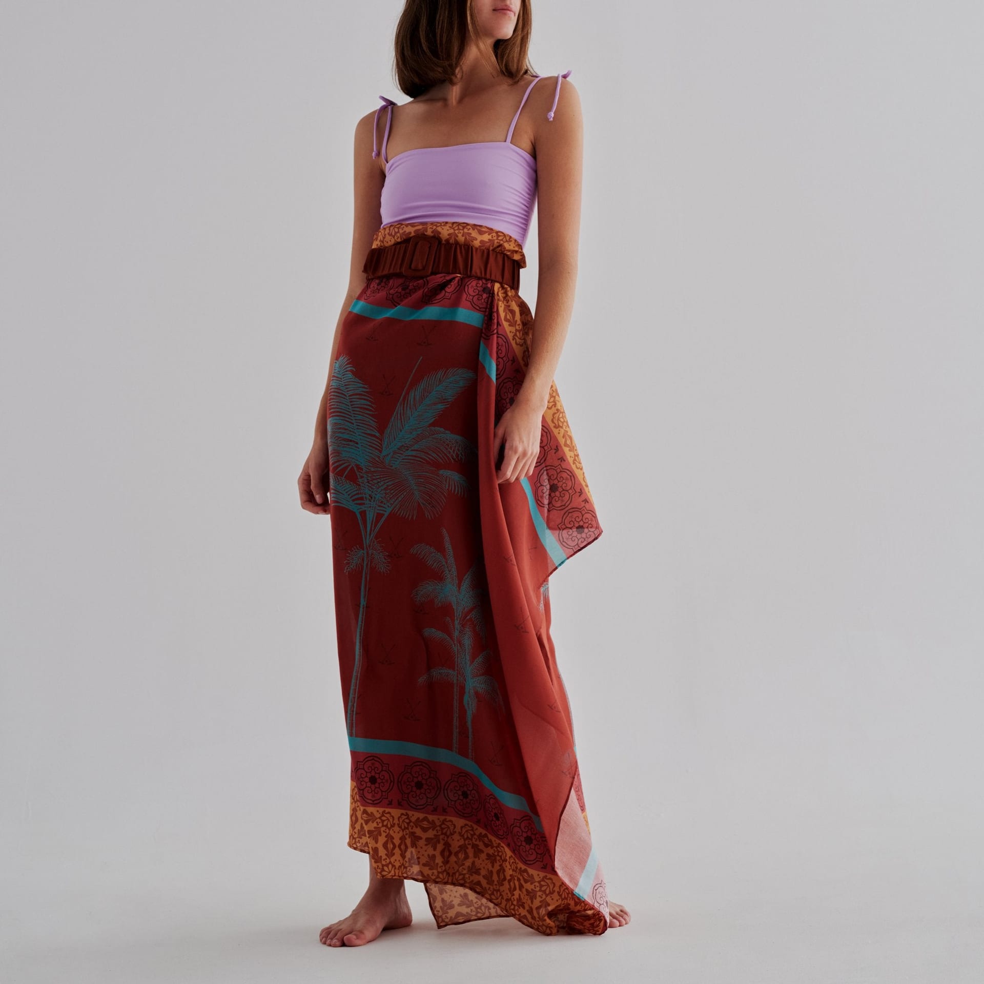 De La Falaise Cotton-Silk Sarong / Terracota Palms - imagen 2