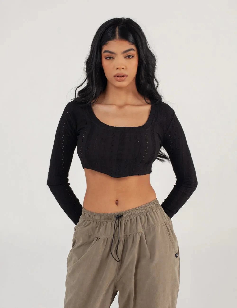 Crop Top manga larga Net negro Mujer - imagen 12