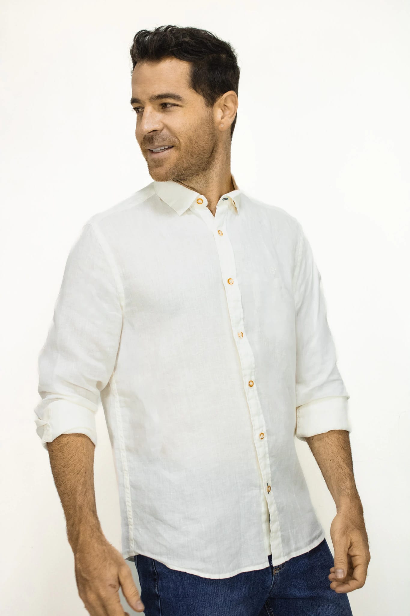 Camisa De Lino Manga Larga Blanca Para hombre - imagen 2