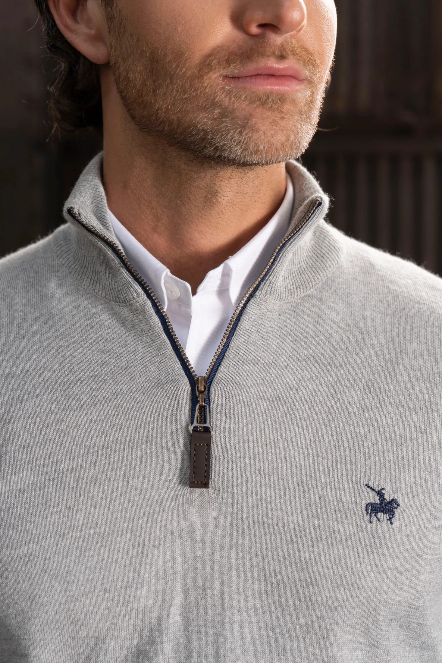 Suéter Halfzip Merino Hombre Gris Claro - imagen 2
