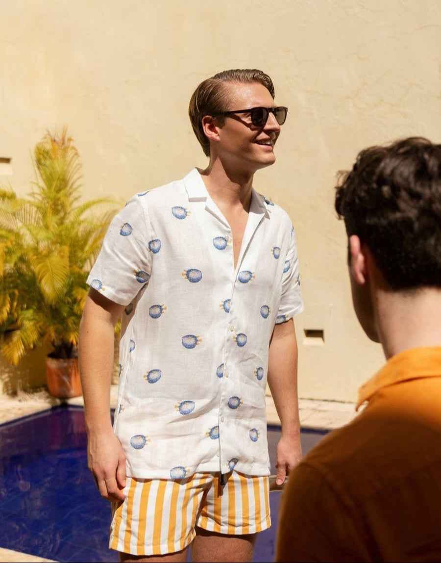 Men's linen shirt with separate pufferfish blue - imagen 4