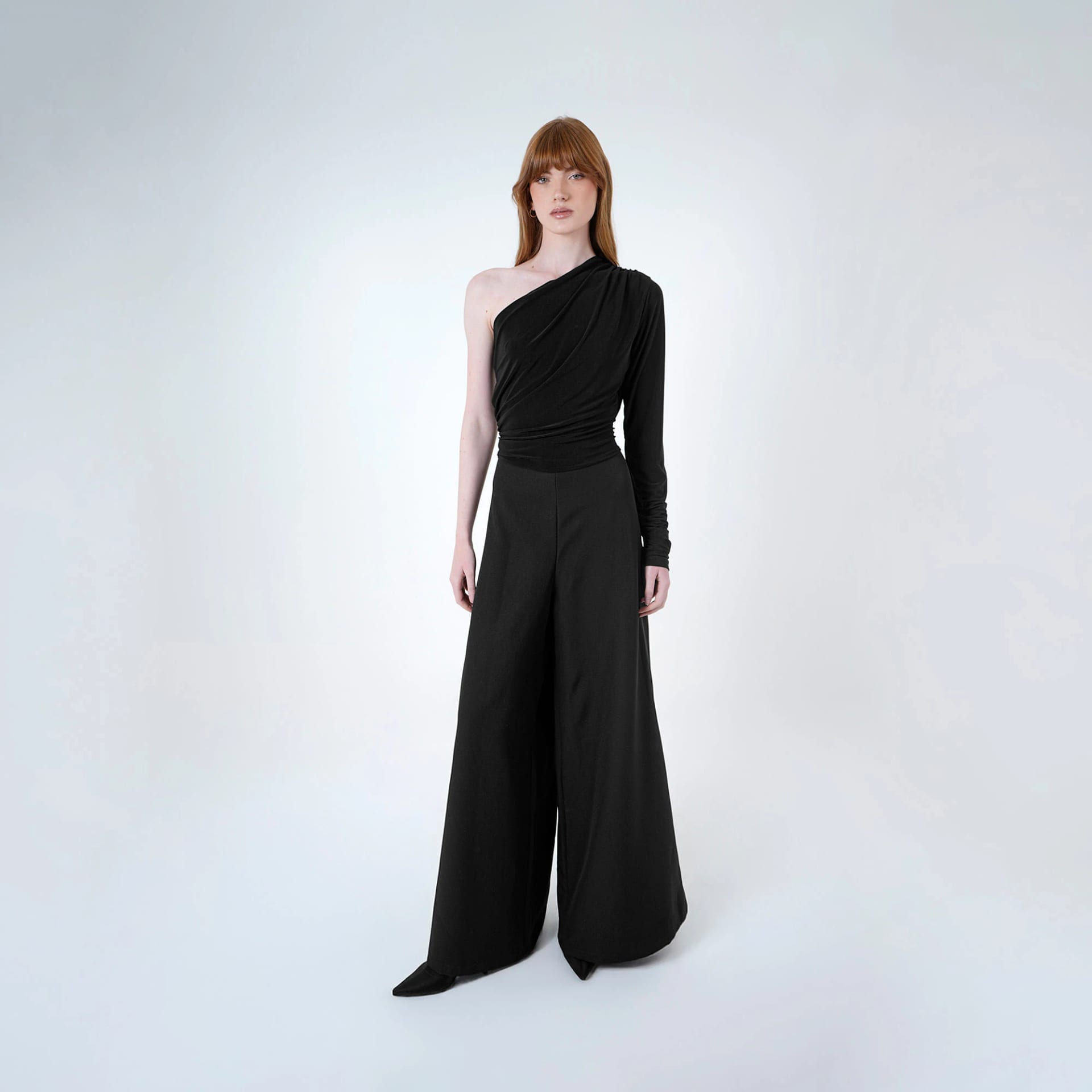 Vestido enterizo largo cuello asimétrico elegante - imagen 3