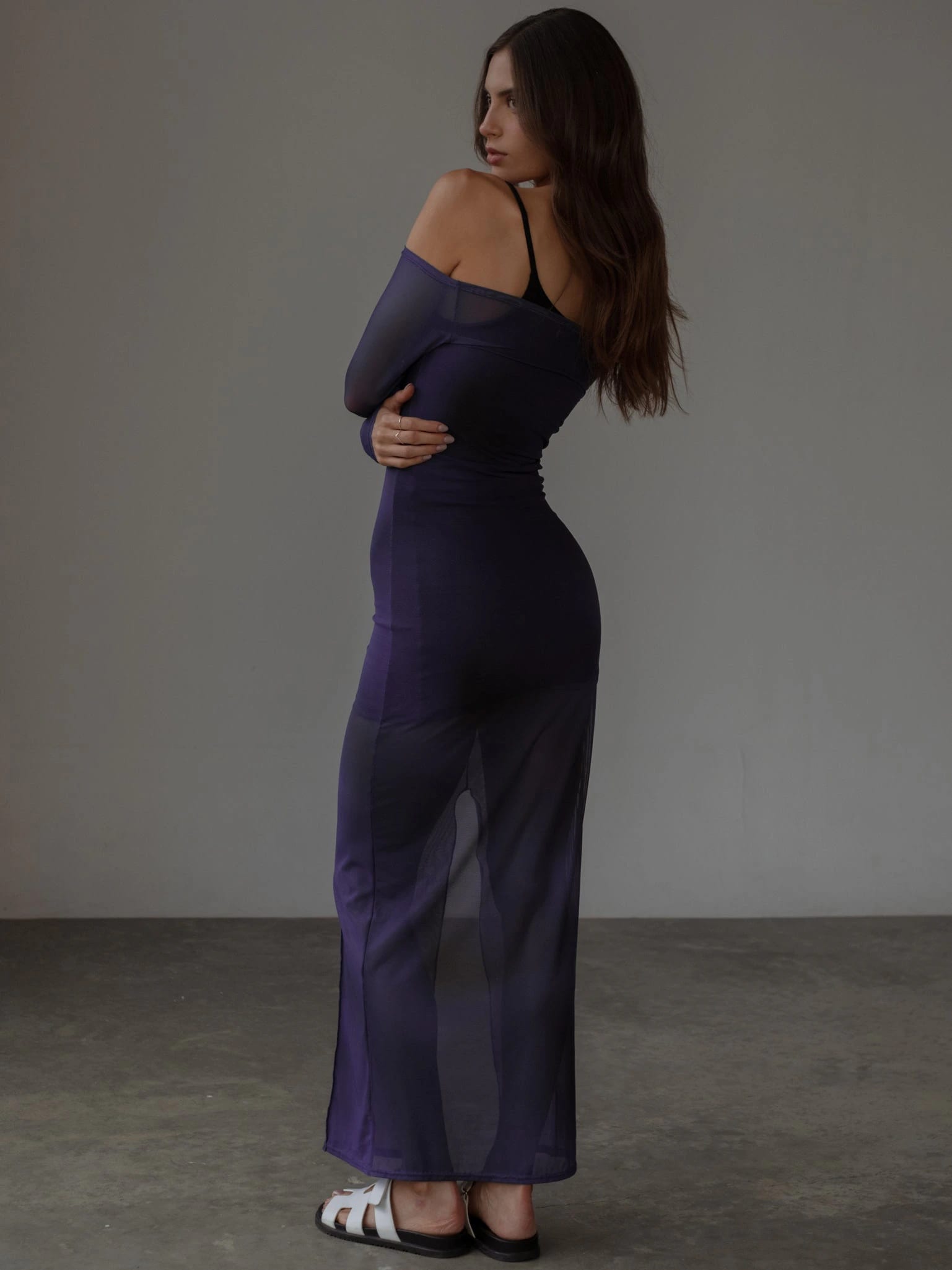 OFF SHOULDER MESH DRESS - MYSTIC PURPLE - imagen 9