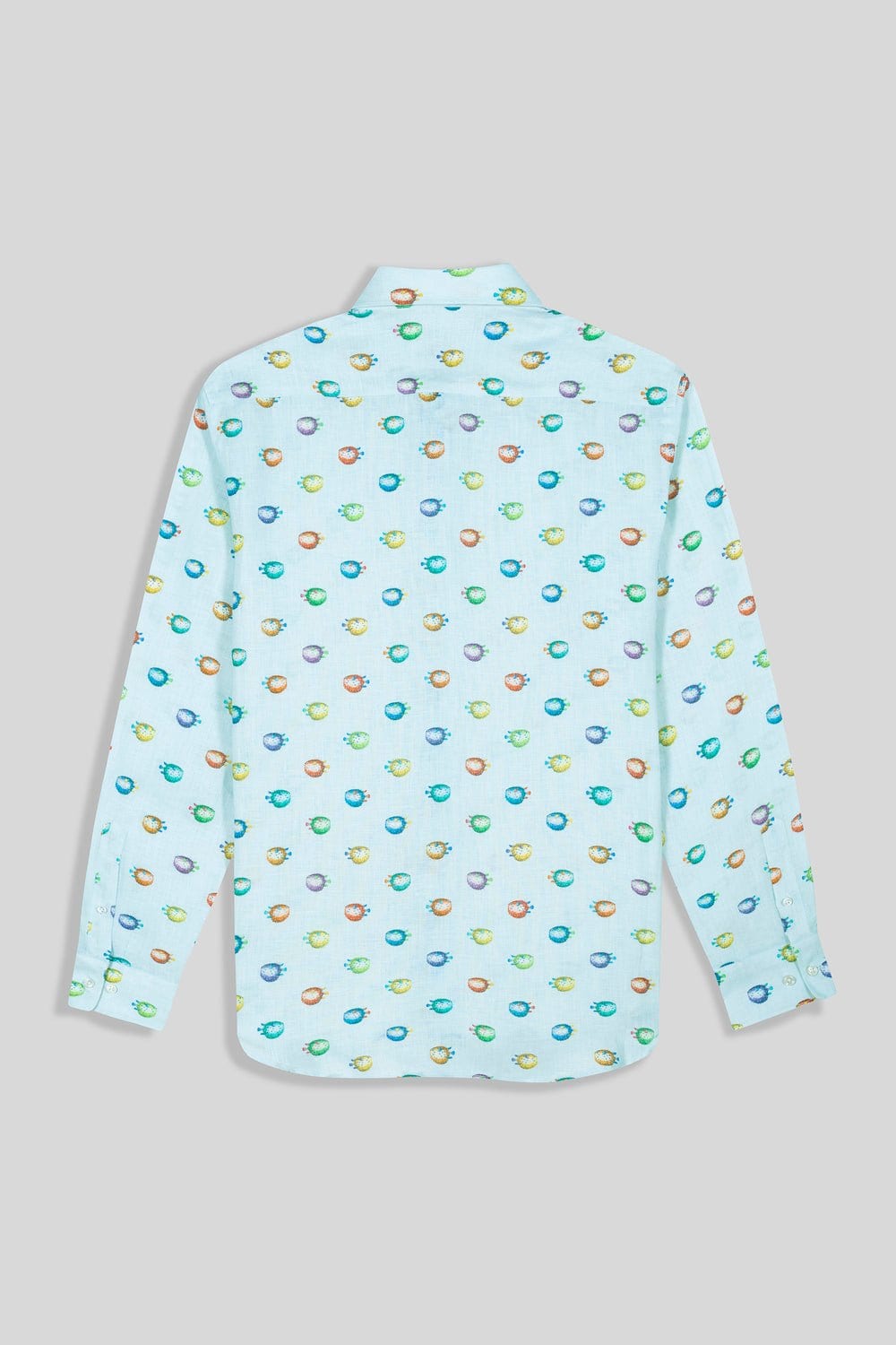 Men's linen shirt turquoise pufferfish - imagen 2