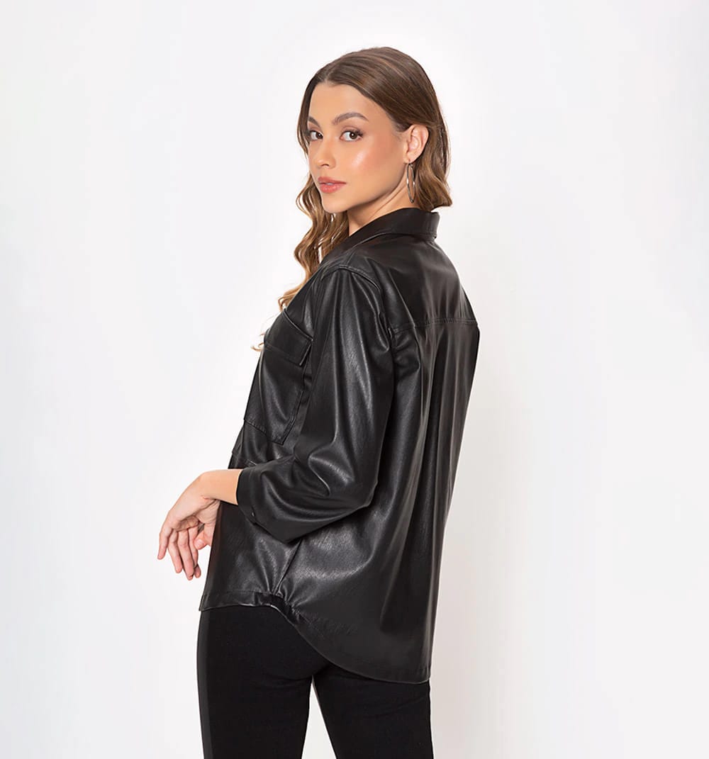 Blusa camisera manga larga con bolsillo - imagen 4