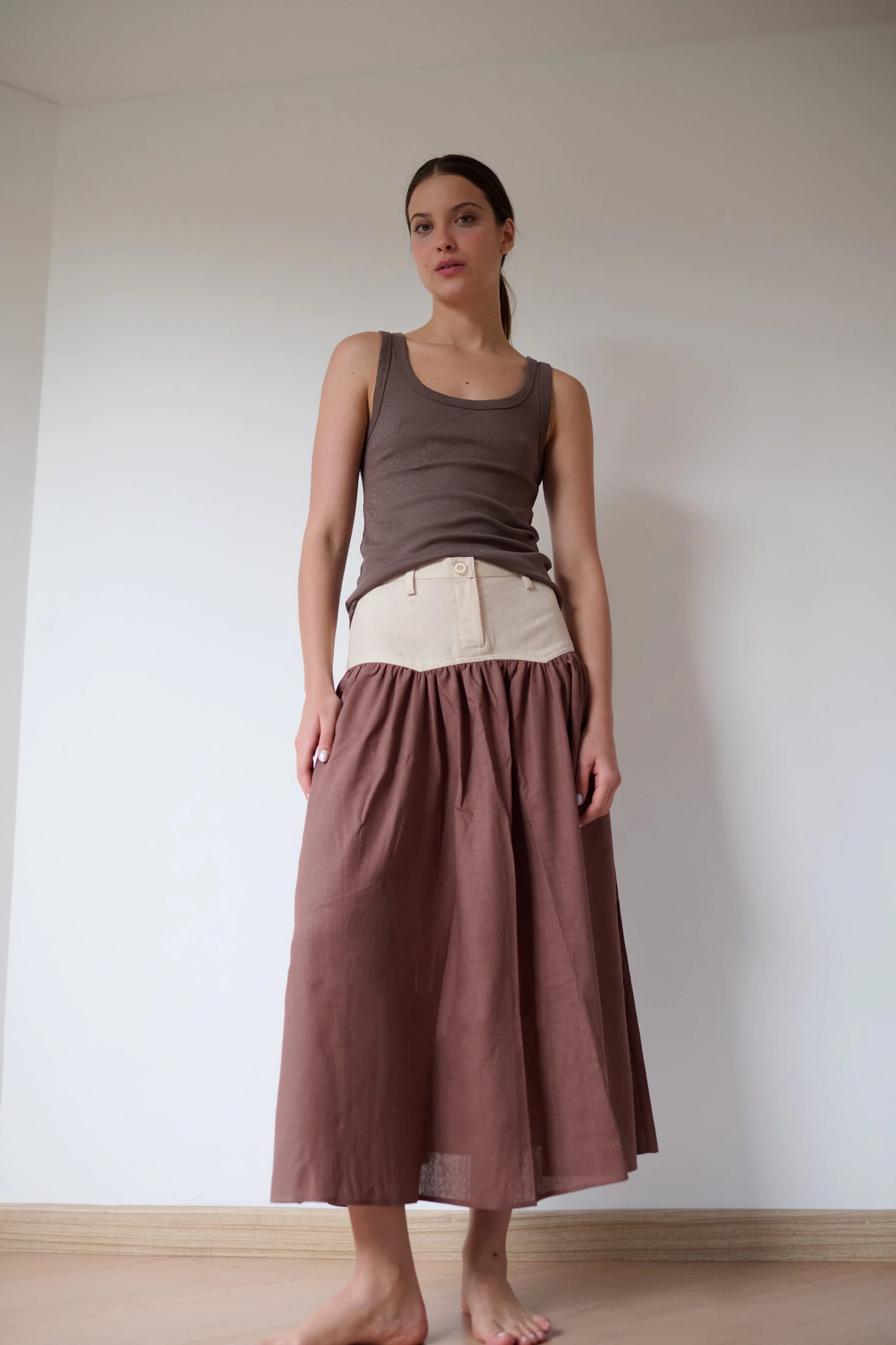 SAND STRIPE SKIRT (COFFEE) - imagen 3