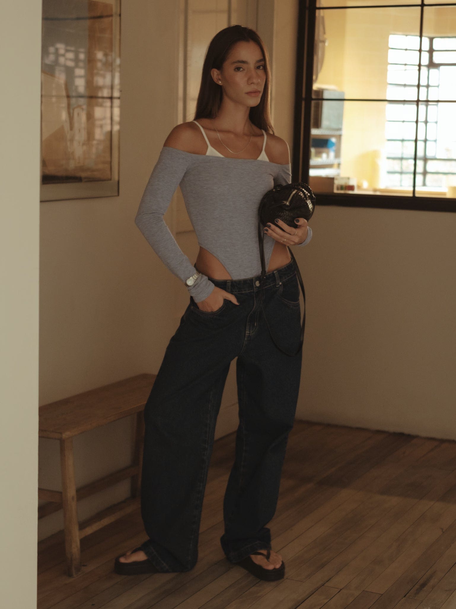 DOUBLE LAYER BODYSUIT - JASPE GRAY & CREAMY - imagen 2