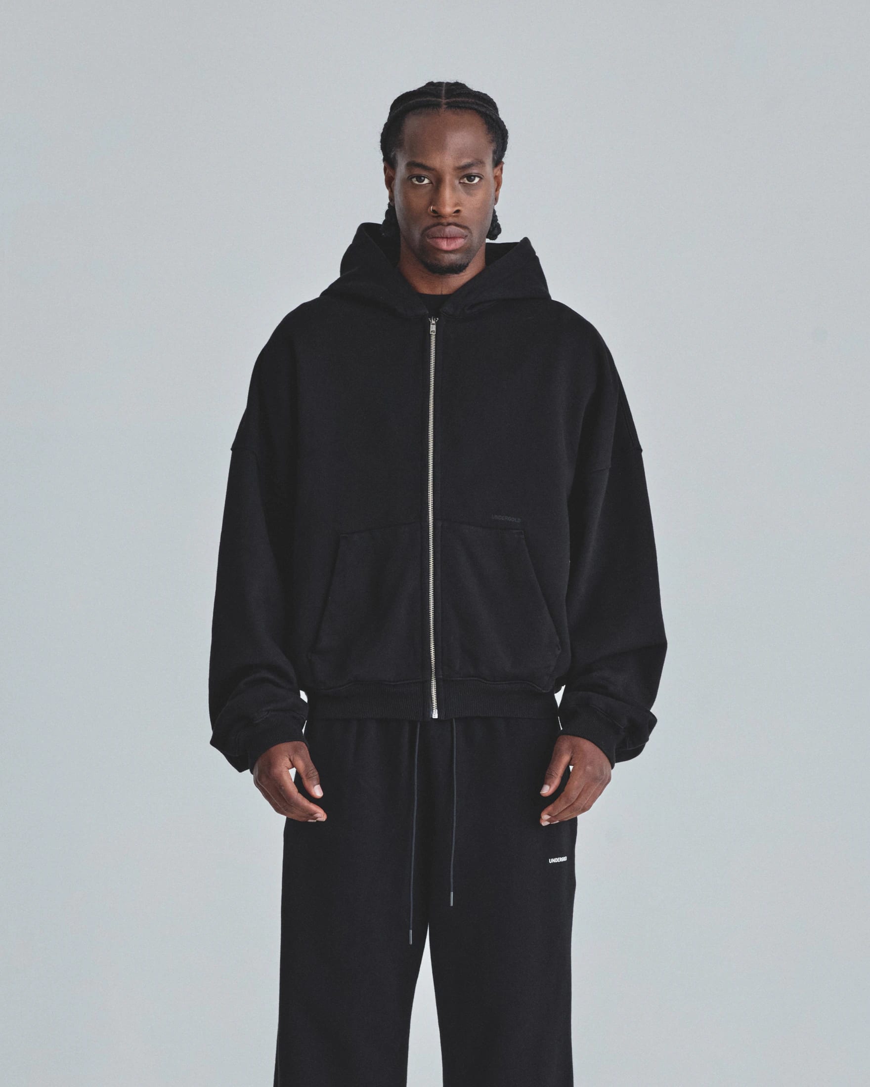 Line Basic Boxy Fit Zip Up Hoodie Black - imagen 2