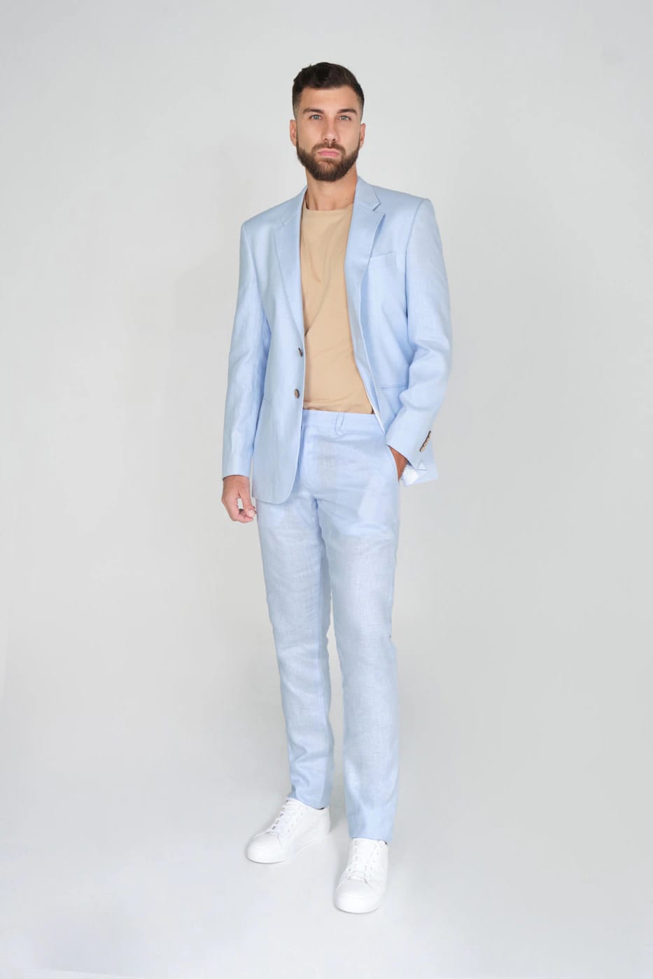 Pantalón Formal Slim Fit 100% Lino Azul Claro - imagen 8