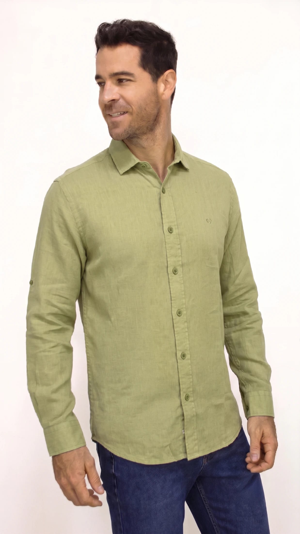 CAMISA LINO MANGA LARGA VERDE PARA HOMBRE - imagen 3
