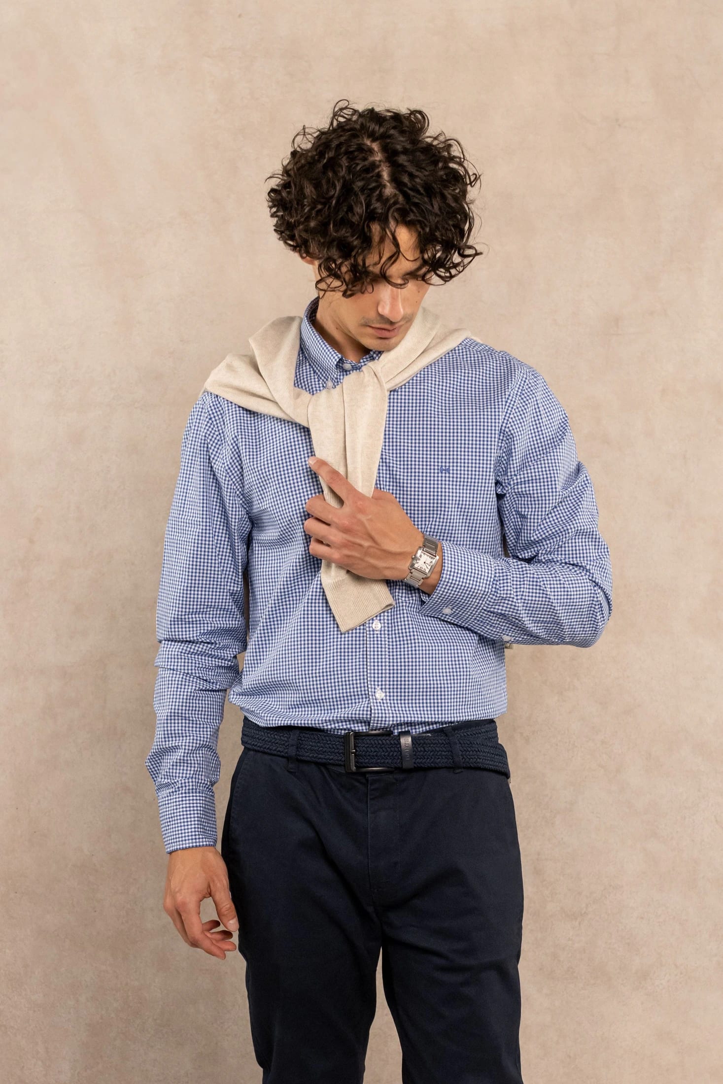 Camisa Antimanchas Popelina Cuadros Azul Oscuro Berna - imagen 1