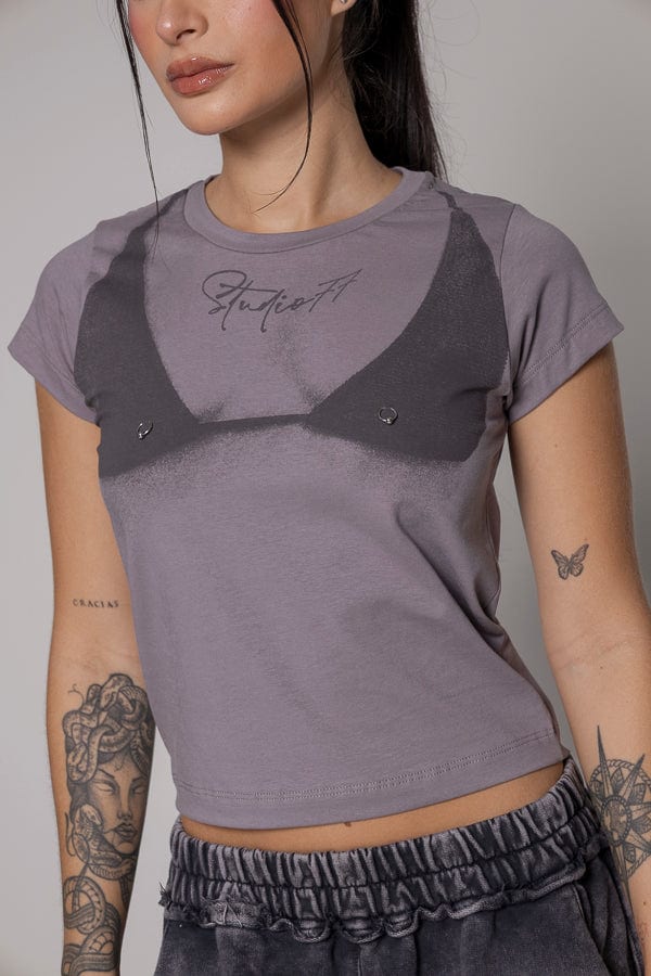 Crop T-Shirt boobs Unspeakable-Gris - imagen 8