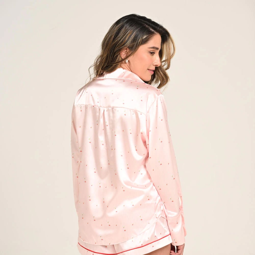 Camisa Pijama Manga Larga Satín Mujer Estampado Martinis. - imagen 2