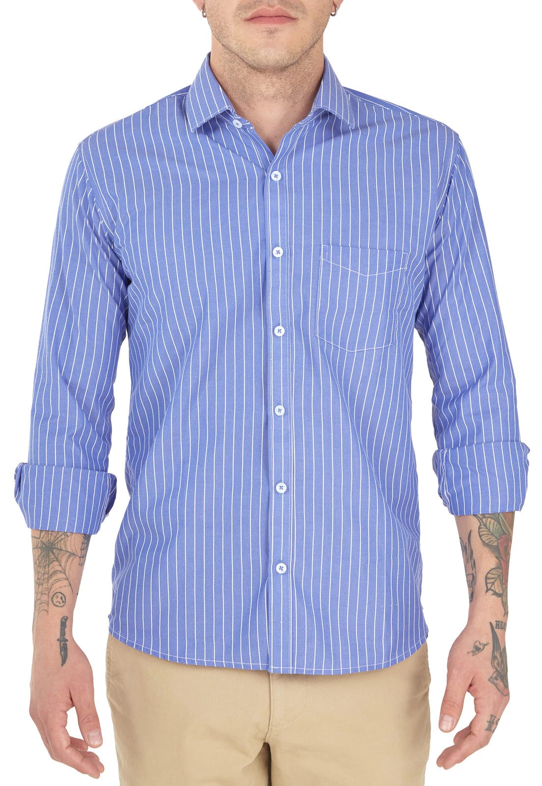 Camisa azul de rayas blancas finas - imagen 3