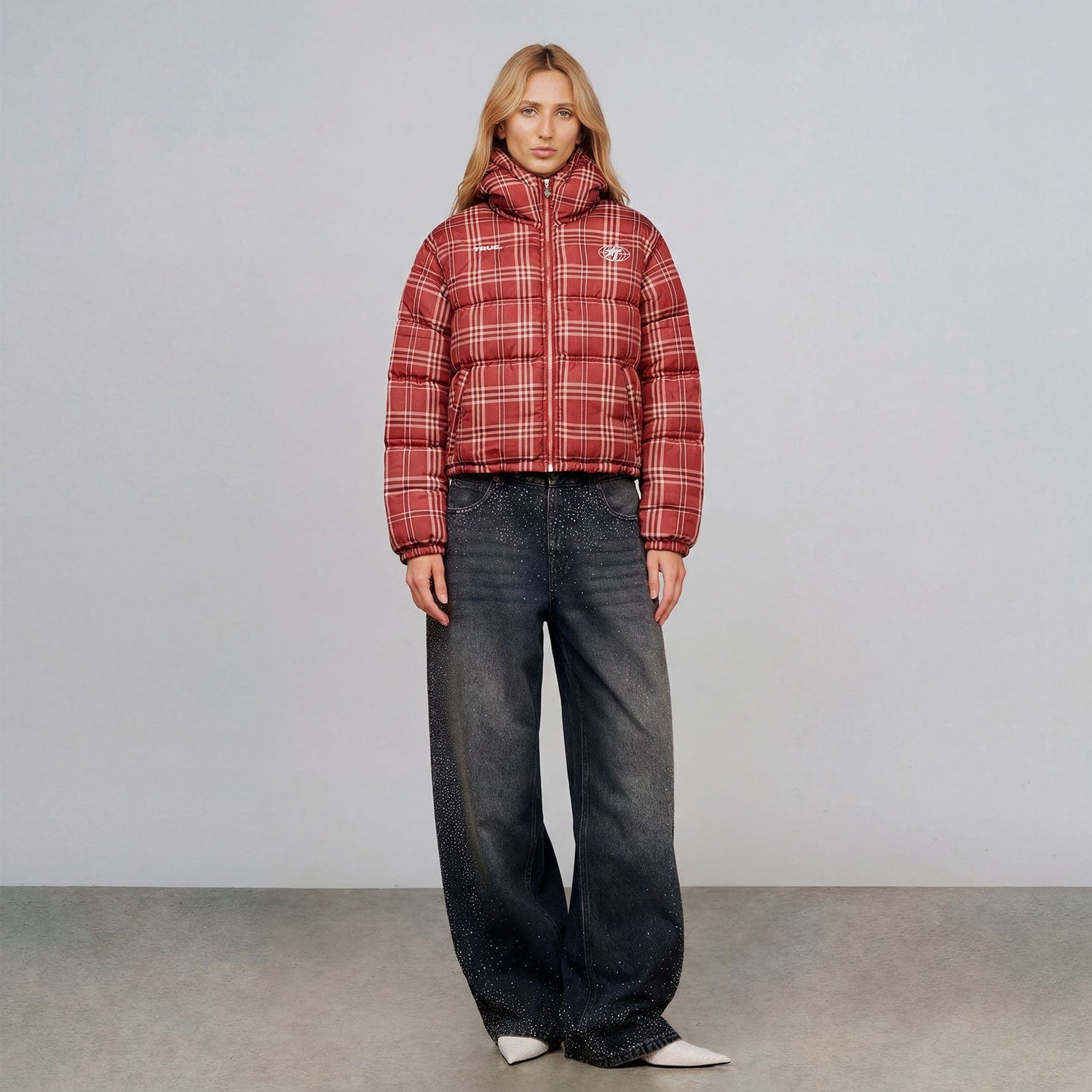 Intuition Plaid Puffer Jacket - Burgundy - imagen 11