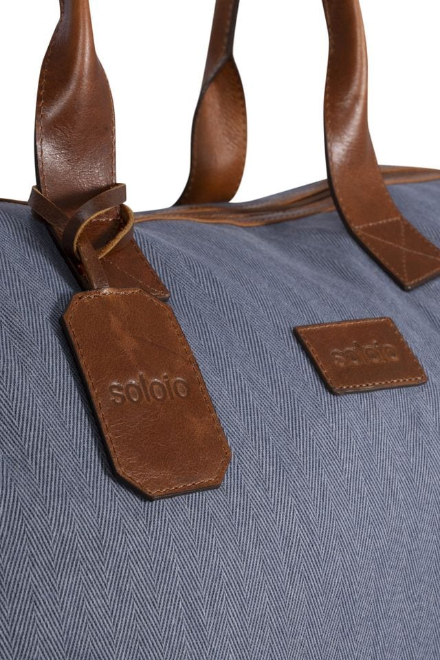 Men's vintage blue leather and canvas briefcase - imagen 3