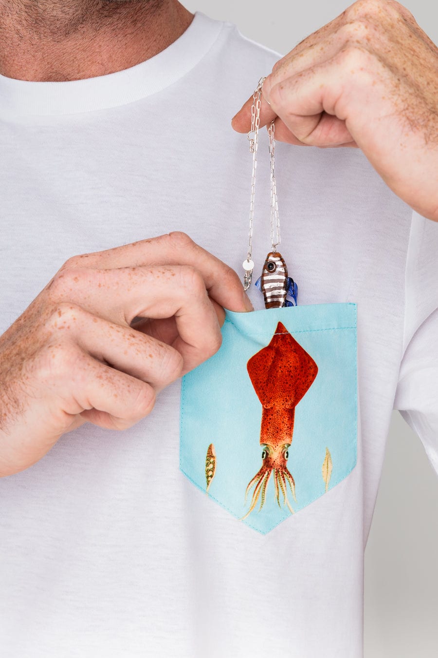 Men's cotton t-shirt pocket egret white - imagen 3