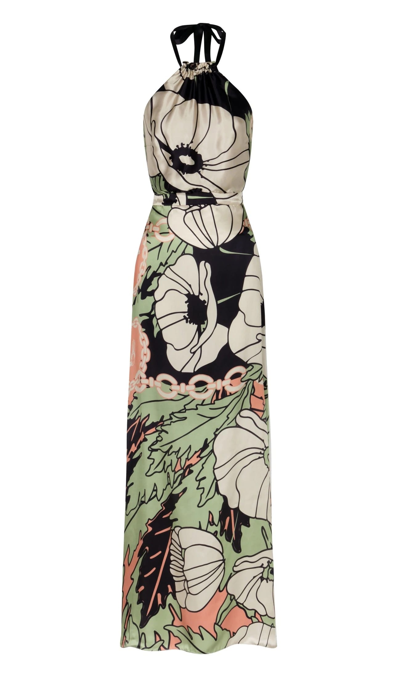 Magdalena Satin Silk Maxi Dress / Sage Gladiolos Garden - imagen 2