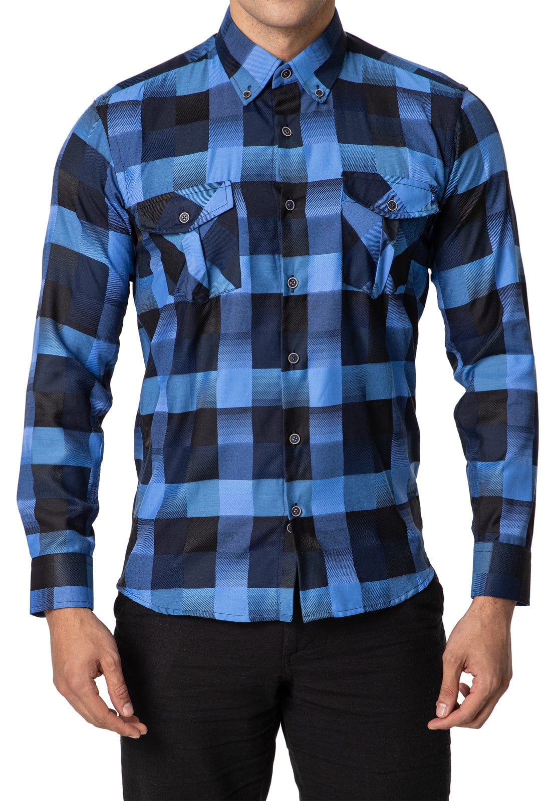 Camisa leñadora doble bolsillo azul a cuadros - imagen 9