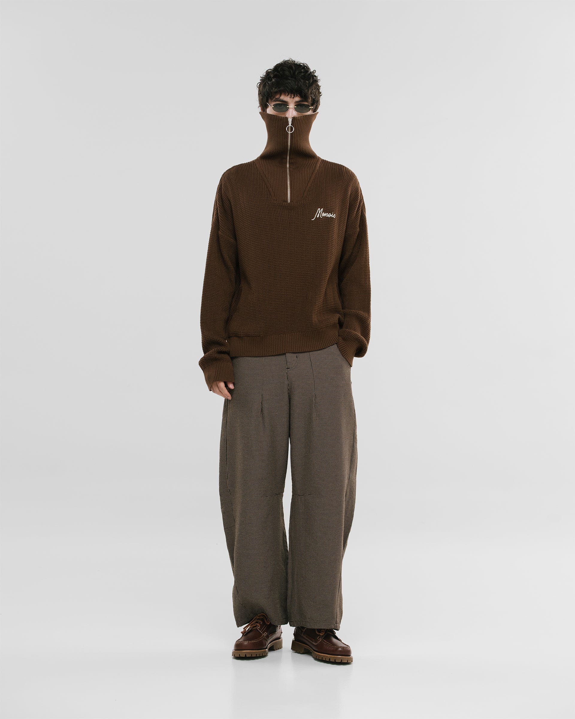 Zip Funnel Neck Knitwear - Café y Crema - imagen 4
