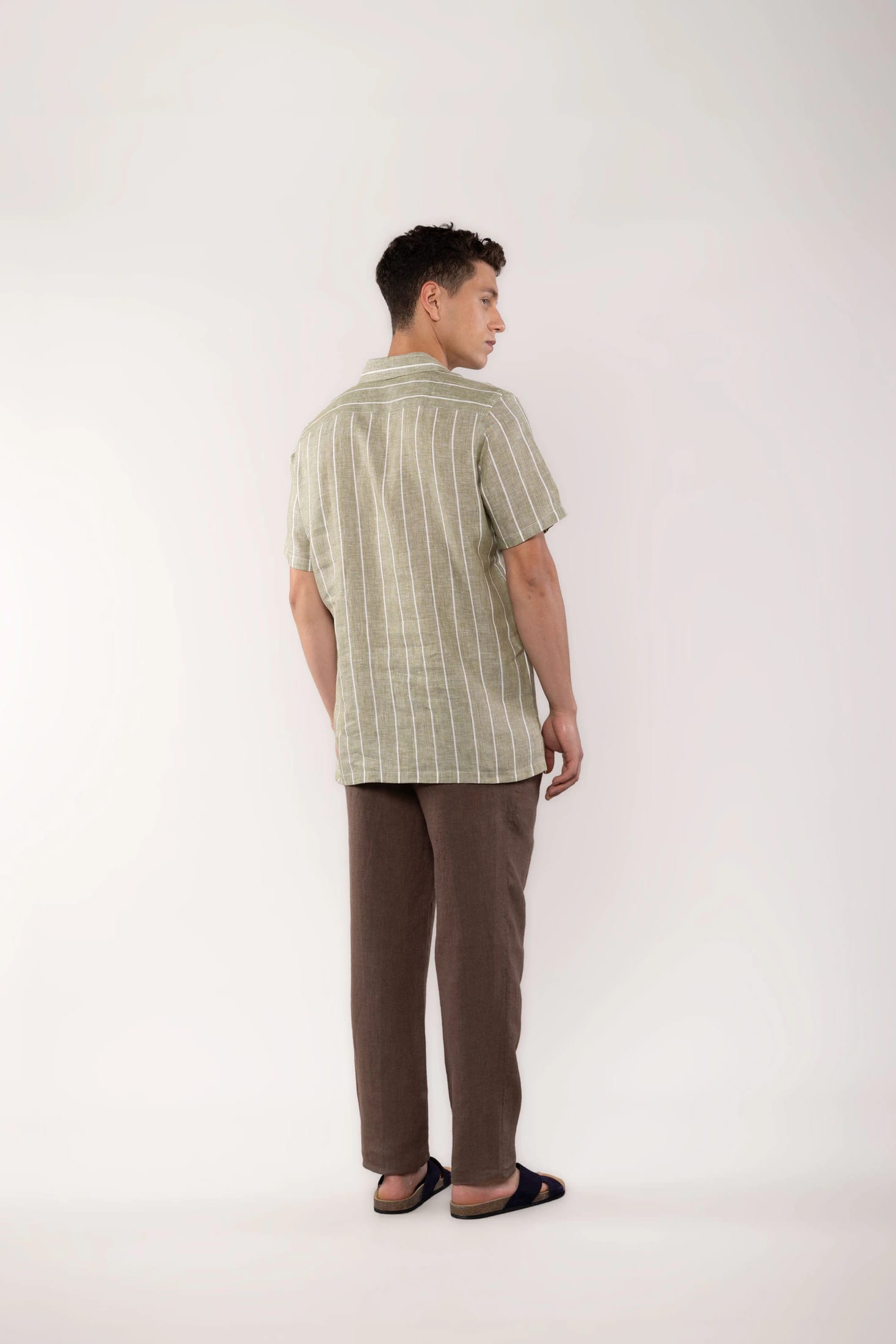 Men's linen shirt striped green - imagen 5