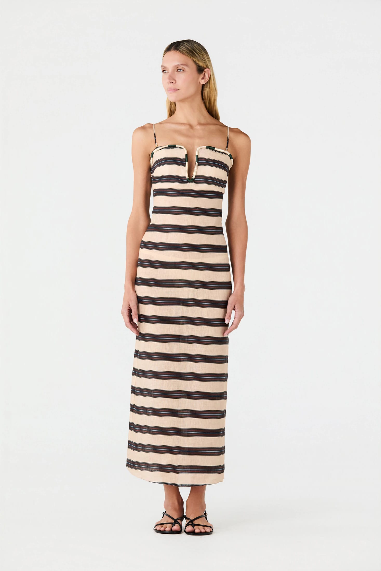 Antonia Linen Midi Dress / Navy Stripes - imagen 2