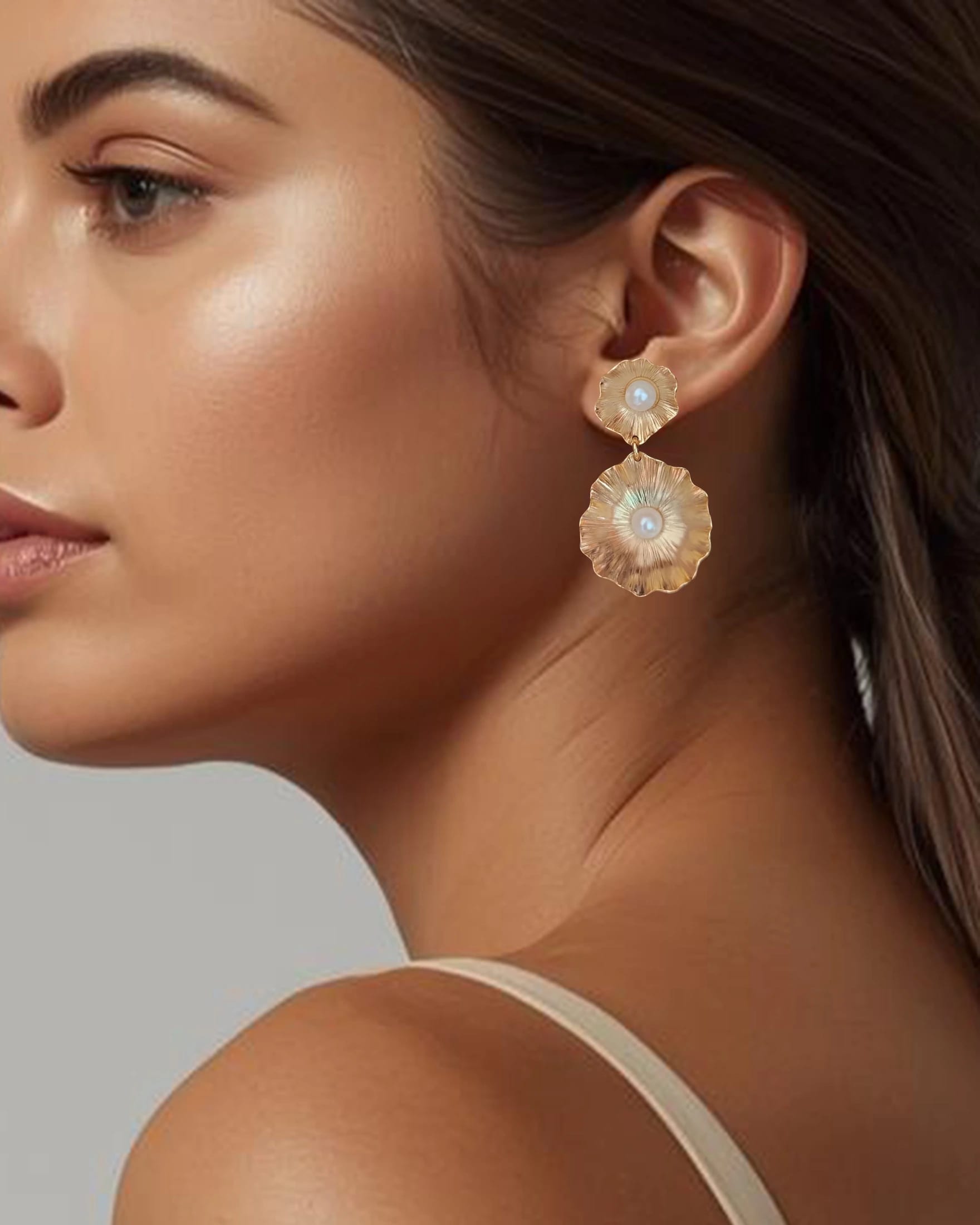 Aretes bronce y perla, Carmen - imagen 2