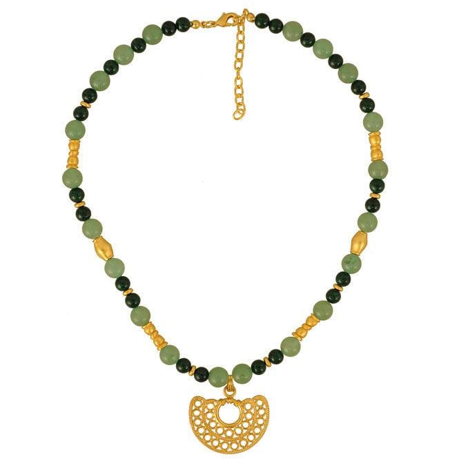 Collar aventurina verde, fossil y dije nariguera filigrana doble Sinú - imagen 1